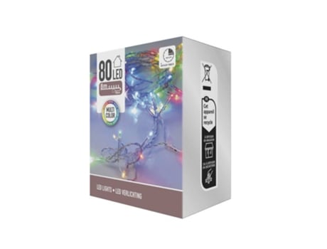 Cordão De 80 Luzes Led Multicoloridas Com Timer E Cabo Transparente Leds E Iluminacion Navideña