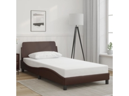 Estrutura Cama C/ Cabeceira 100x200cm Couro Artificial Castanho