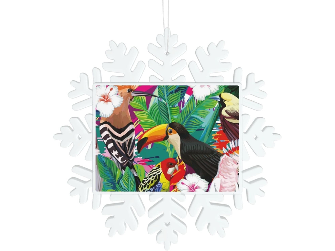 Decoração em formato de pássaro tropical e folha - Transparente - Fácil de pendurar - 14 x 14 cm