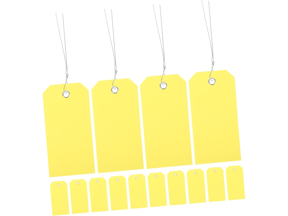 Nuobesty 100 Etiquetas De Bagagem Amarelas Em Pvc Com Arame Metálico, Resistentes A Rasgos