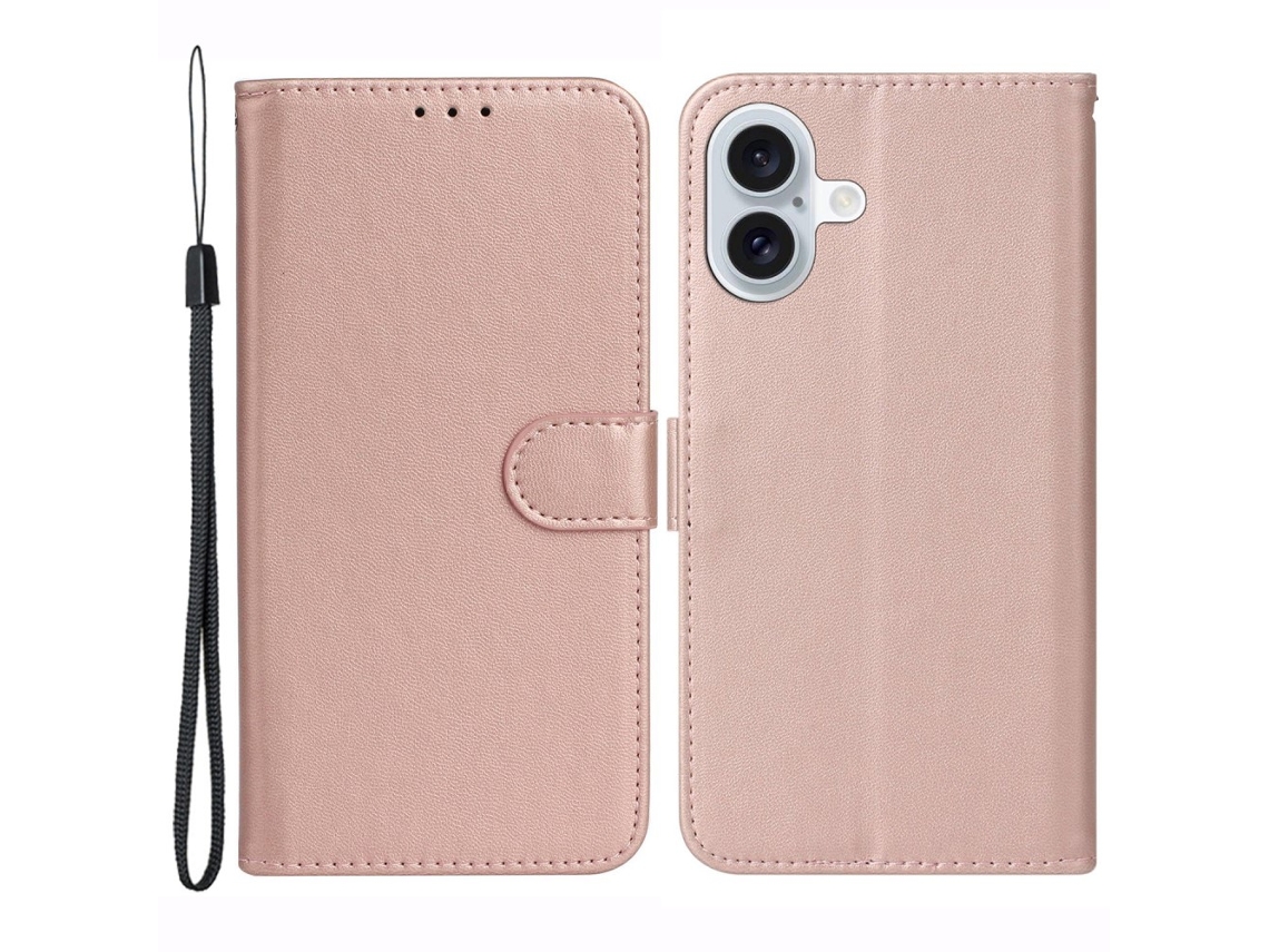 Capa Em Couro Pu Magnético Com Suporte Para Apple Iphone 16 - Ouro Rosa
