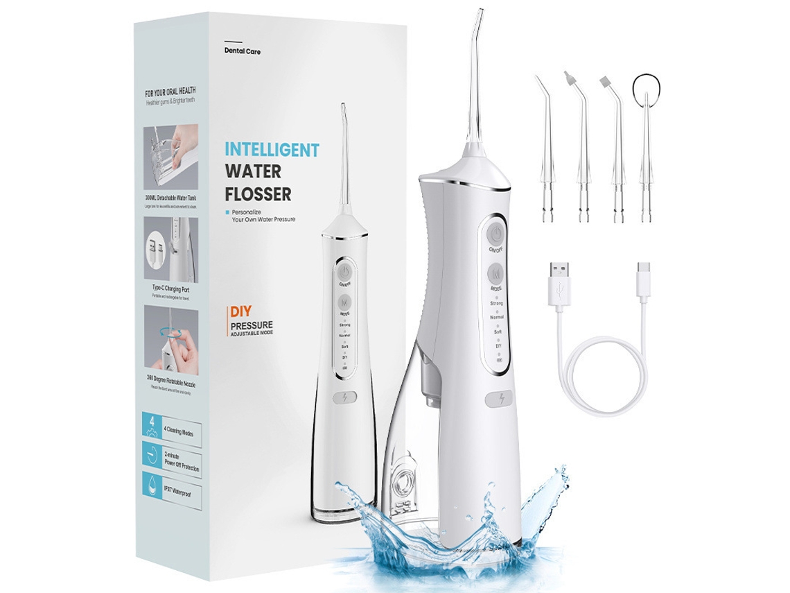 Irrigador Oral Dentário Recarregável, 4 Modos. para Aparelho e Gengivas Sensíveis Branco HEXINYIGJLY