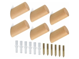 Conjunto De 6 Cabides De Madeira Com Ganchos Cilíndricos Para Parede, Com 6 Parafusos, Para Pendurar Roupas, Chapéus E Cachecóis No Quarto