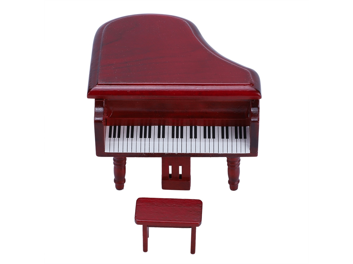 Mali piano de Madeira Miniatura com Banquinho para Casinha de Boneca 1:12 (rose Wood)