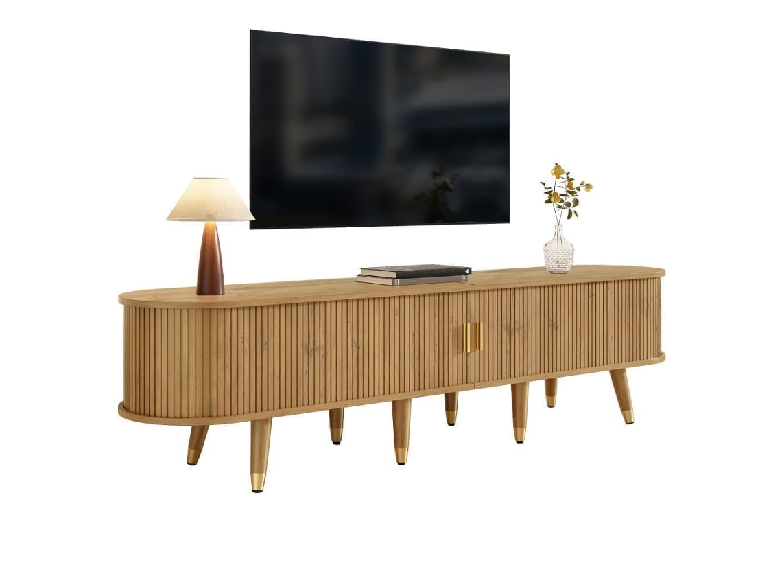 Móvel De Tv 160x40 Cm - Com Portas De Correr, Suporte Para Tv, Design Exclusivo - Natural