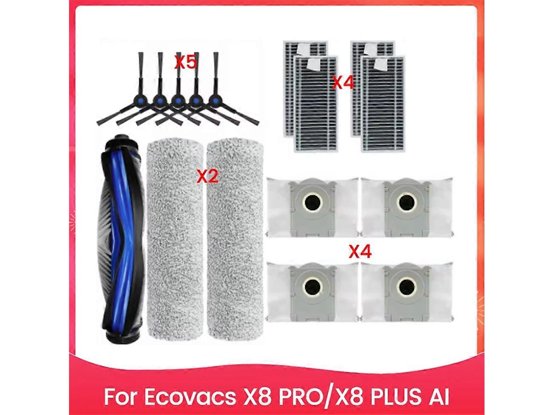 Conjunto De 16 Peças De Escova, Saco De Pó E Filtro Para Aspirador De Pó Ecovacs X8 Pro X8 Plus Ai - Peças De Reposição_ozo