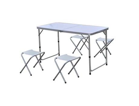 Conjunto de mesa e bancos dobráveis de alumínio - FARNIENTE - Branco - Conjunto de 4 - Contemporâneo