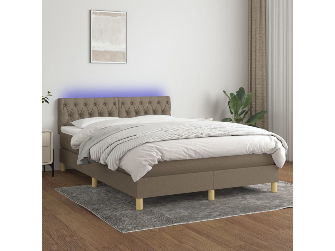 Vidaxl Cama Box Spring Colchão/led 140x200 Cm Tecido Cinza-acastanhado