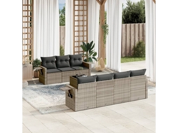 Vidaxl 8 Pcs Conjunto Sofás De Jardim C/ Almofadões Vime Pe Cinzento
