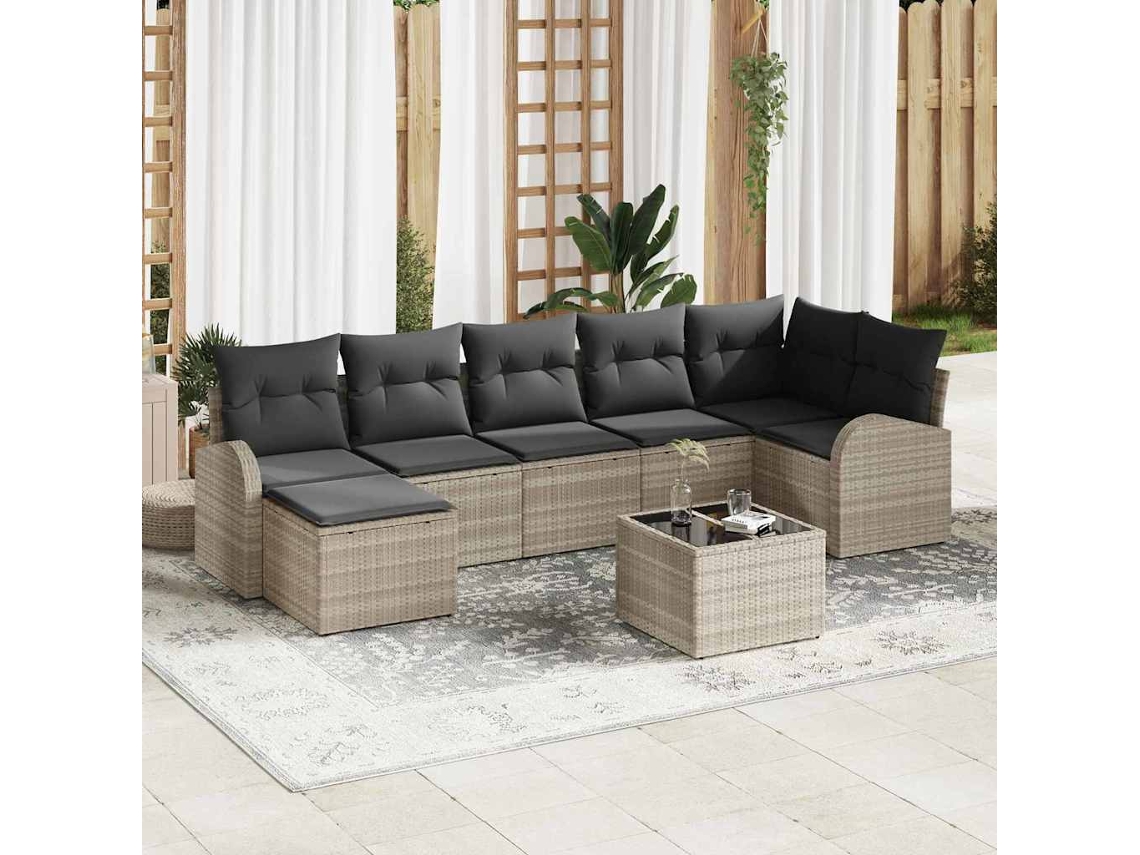 Vidaxl Conjunto De Sofá De Jardim Com Almofada 8 Pcs Cinzento-claro
