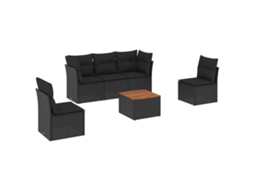 Conjunto Sofás de Jardim 6 Pcs com Almofadões Vime Pe Preto MAISON EXCLUSIVE (6 pcs)