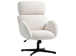 Cadeira De Escritório Com Revestimento Em Aspeto Veludo, Cadeira Almofadada Com Base Em Aço, Cadeira De Secretária Regulável Em Altura, Creme Branco