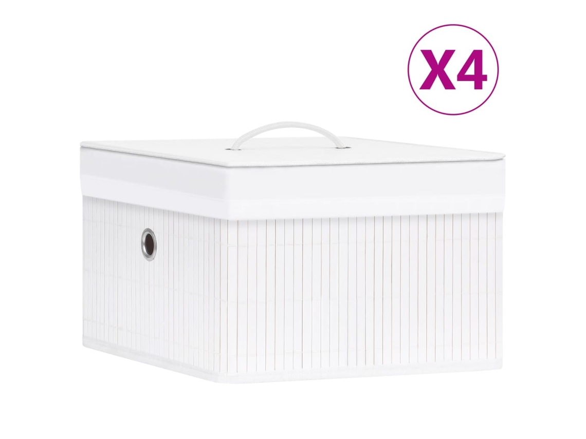 Vidaxl Caixas de Arrumação 4 Pcs Bambu Branco