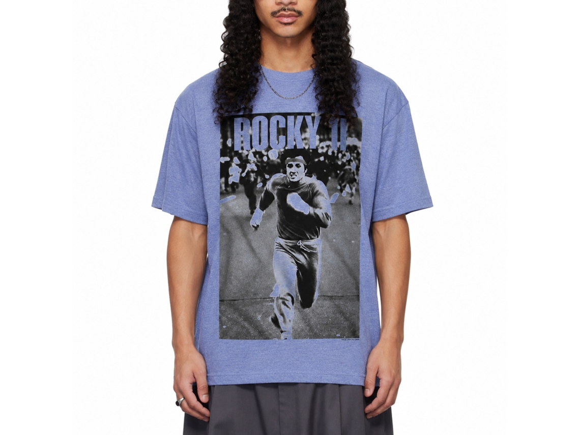 Rockinstone Rocky Movie Running And Running Heather Light Blue Adult T-shirt Size:s