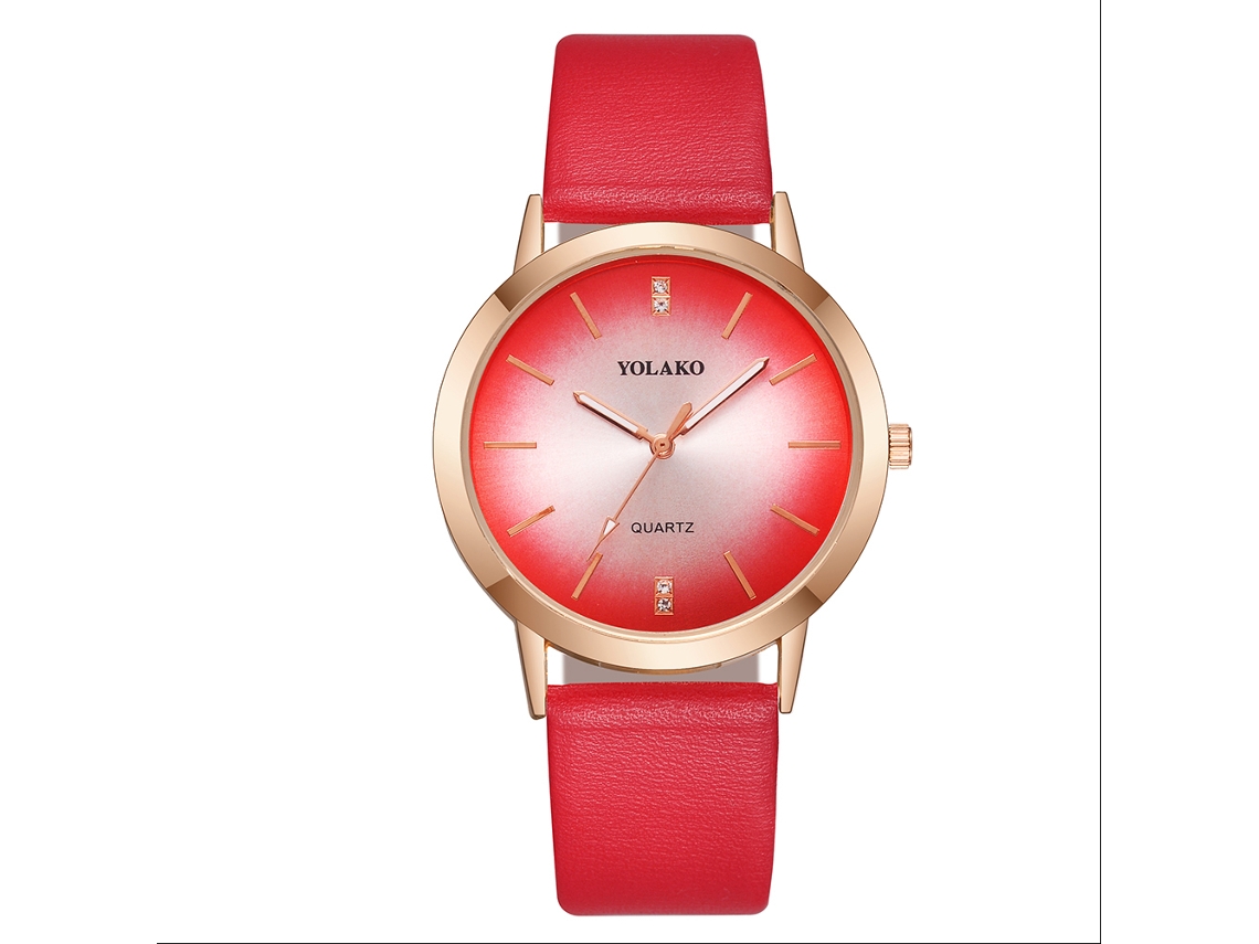 Relógio Feminino Casual Elegante de Pulso com Pulseira Pu e Movimento de Quartzo Vermelho