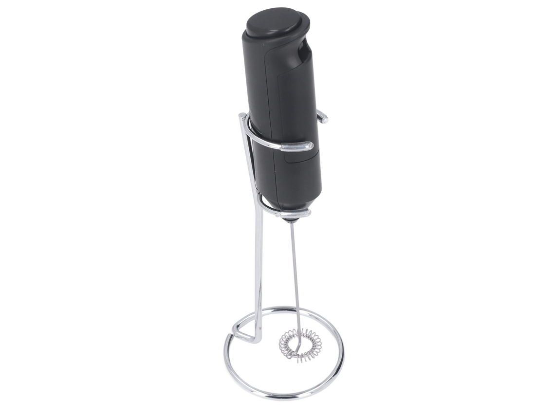 Espumador de Leite Manual em Aço Inoxidável com Suporte, Bateria, Preto LAXISCREED