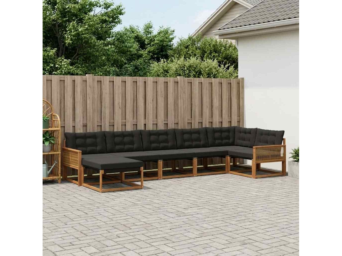 Vidaxl Conjunto De Sofás Para Exterior 7 Unid. Natural E Preto