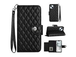 Capa Pega Para Iphone 15 Plus Pele Sintética Com Porta-cartões Preto