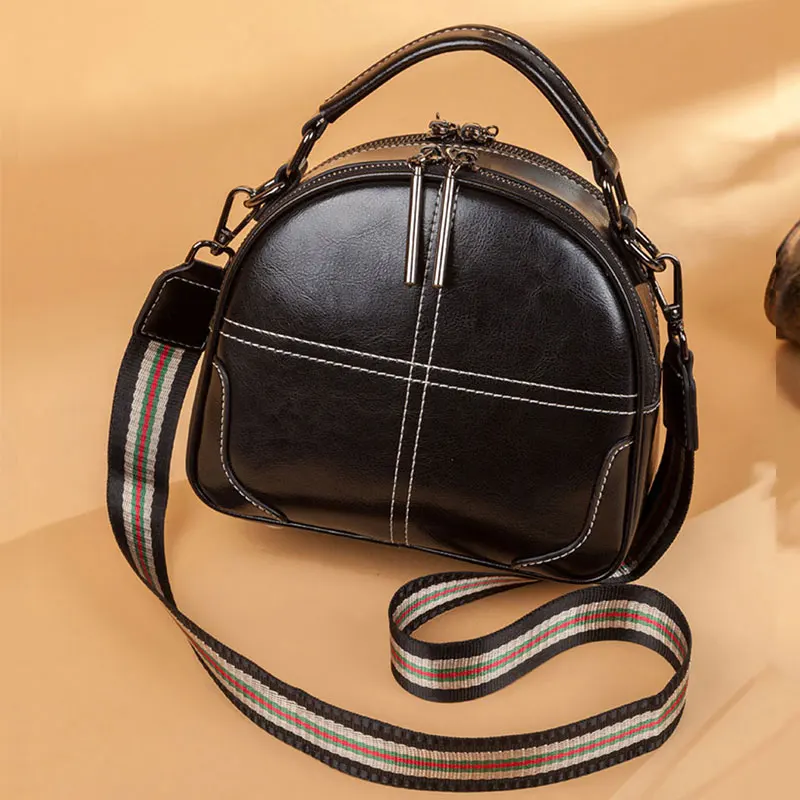 (9822-preto) Nova Bolsa Feminina, Bolsa De Ombro De Couro Genuíno De Luxo De Designer, Bolsa Transversal Feminina Semicircular Moderna