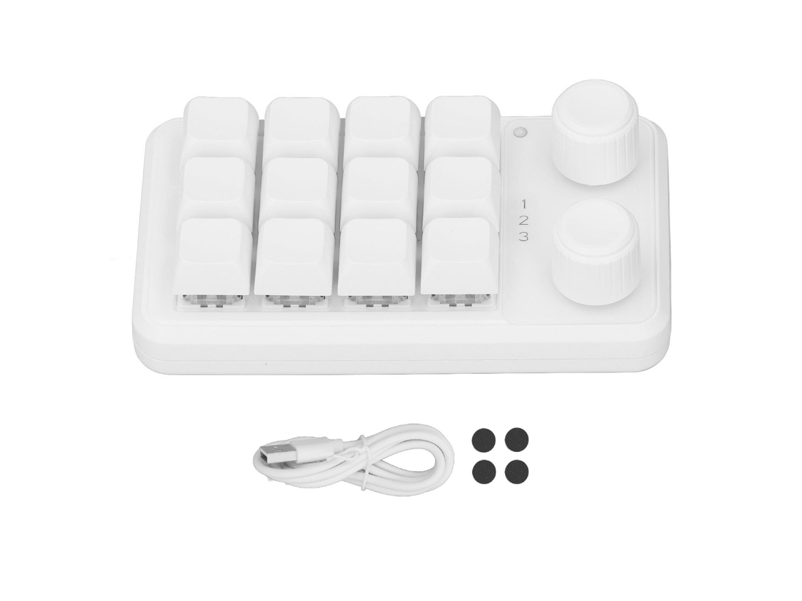 Teclado Mecânico 12 Teclas 2 Botões 3 Modos Programáveis Switch Azul Para Games Escritório Música Branco