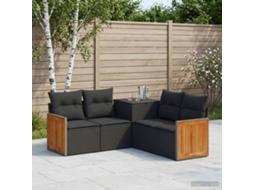 Vidaxl Conjunto De Sofás 5 Unid. Preto Rattan Poliéster E Aço