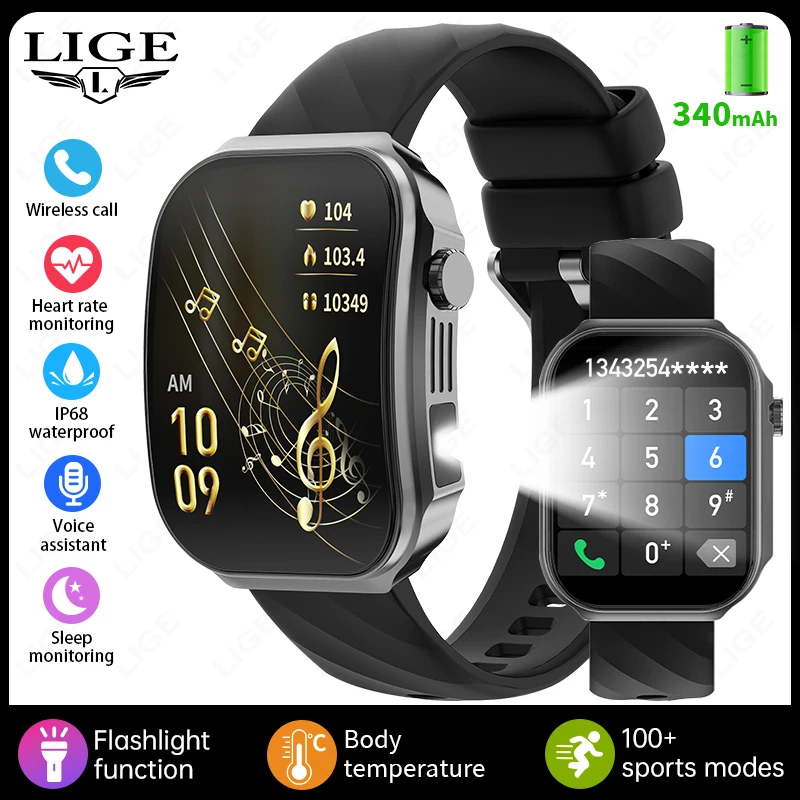 Smartwatch MDUG com chamadas, termômetro, lanterna (prateado)