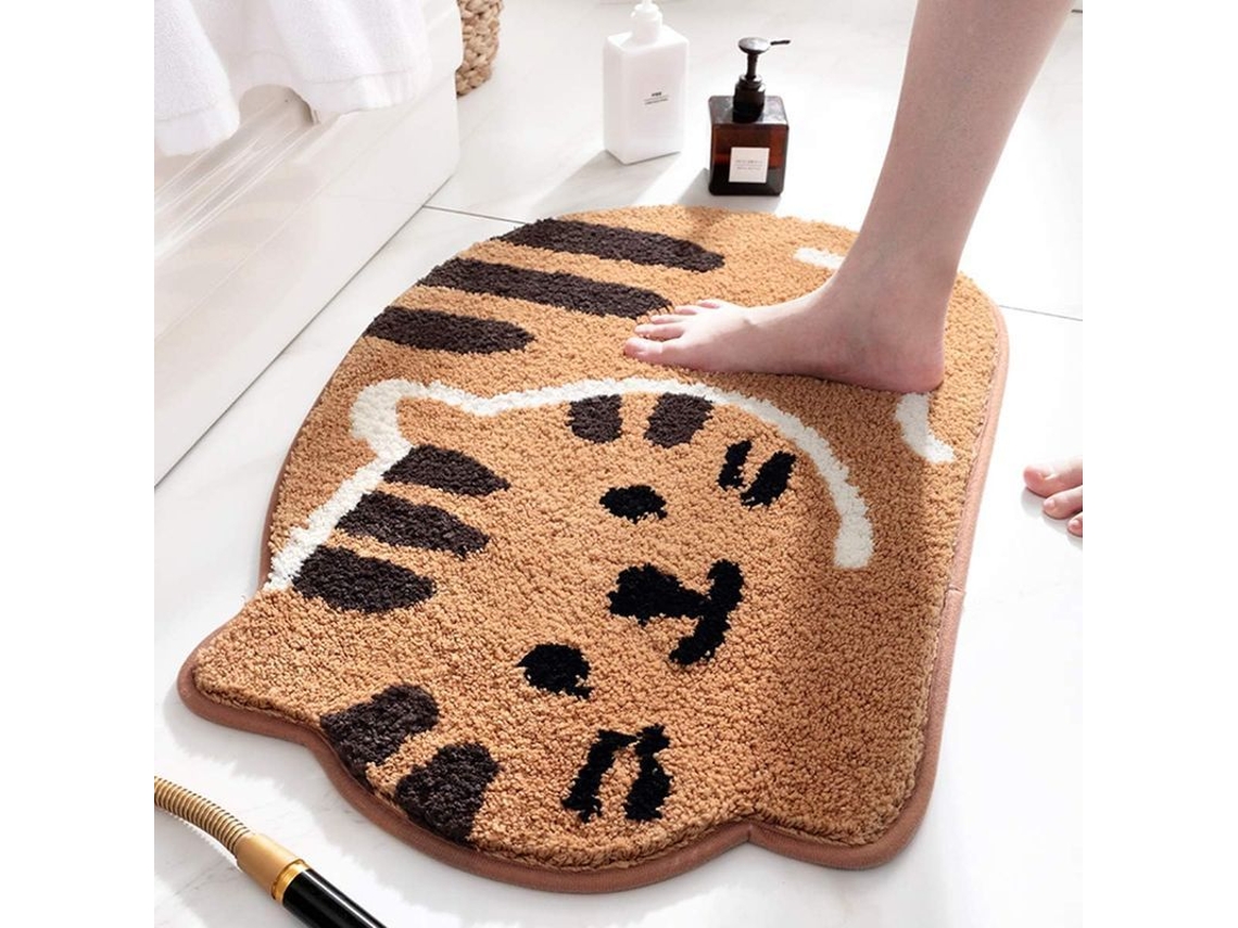 2026 linjou Tapete de Banho Antiderrapante Absorvente Suave com Design de Gatinho Adorável Khaki