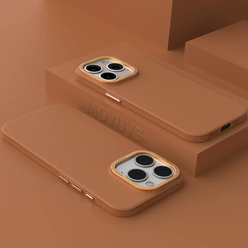 Capa De Metal Para Câmera (iphone 16 Pro Marrom), Textura De Couro, Silicone Fosco À Prova De Choque.