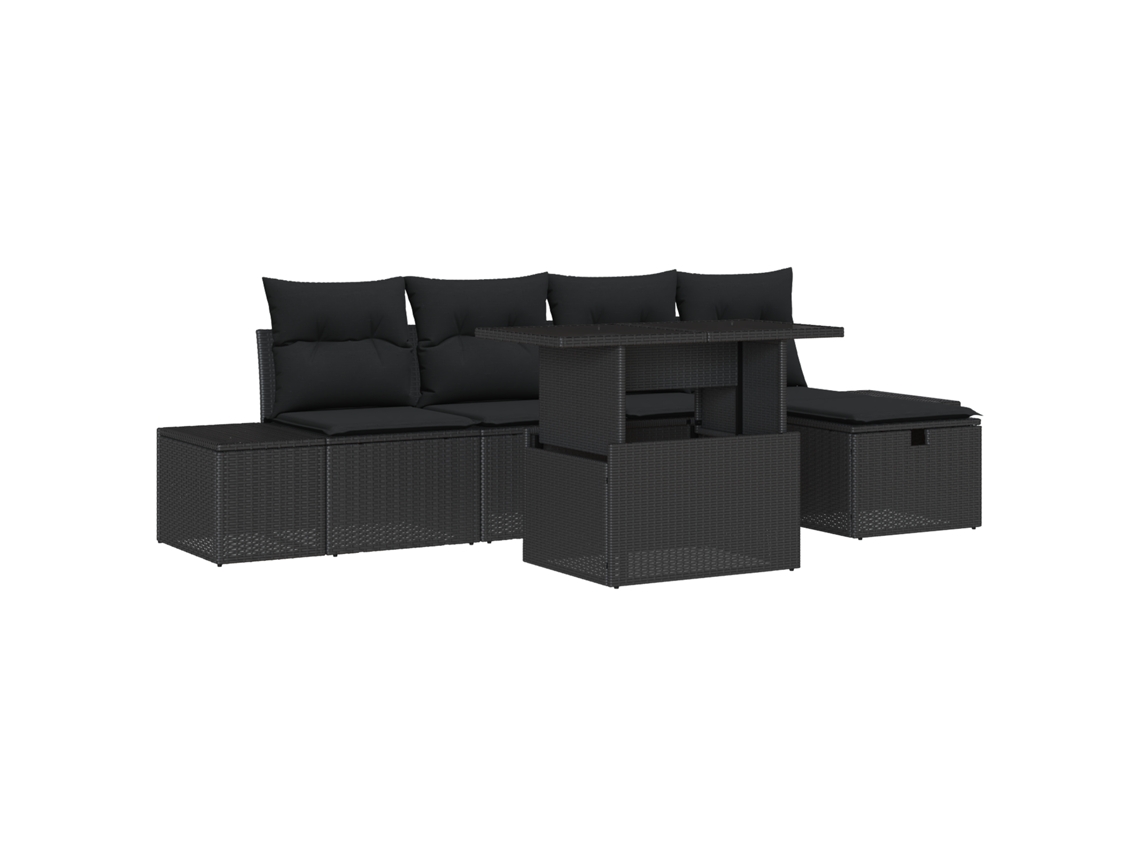 Conjunto 6 Conjunto De Sofá De Jardim Vidaxl Preto Vime Pe (100 X 55 X 73 Cm)
