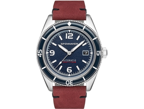 Relógio masculino vermelho couro real Fleuss automático Sp-5055-08 SPINNAKER