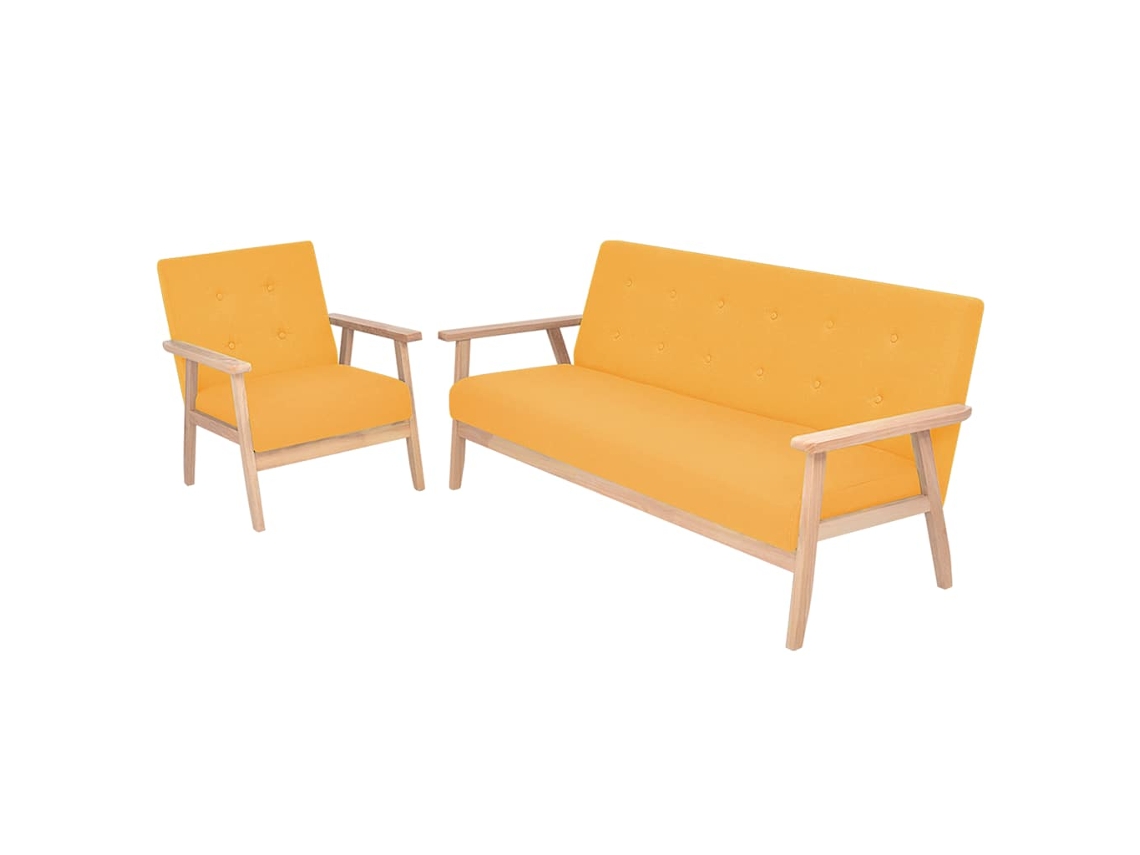 Vidaxl Conjunto De Sofás 2 Pcs Tecido Amarelo