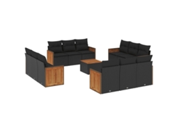 Maison Exclusive - 13 Pcs Conjunto De Sofás De Jardim Com Almofadões Vime Pe Preto