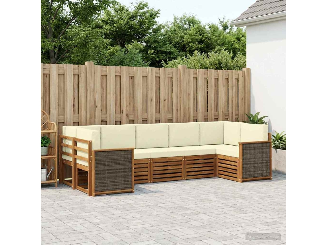 Vidaxl Conjunto De Sofás Para Exterior 6 Unid. Natural E Creme