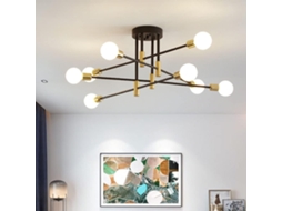 Lustre Moderno Industrial Preto e Dourado 8 Luzes Ajustável Semi Flush Mount para Sala Cozinha Restaurante
