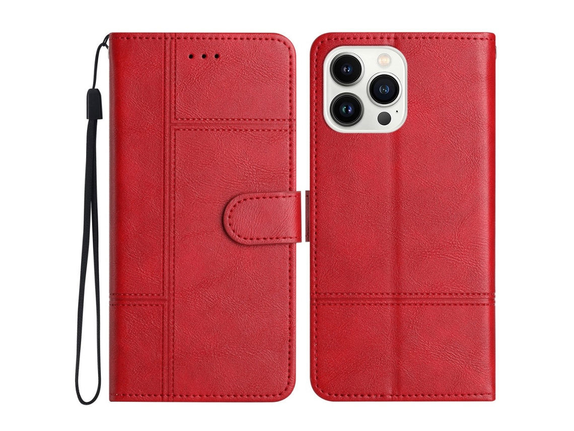 Capa Em Couro Pu, Para Iphone 16 Pro Max Cor Vermelho