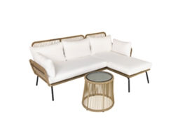 Conjunto Canto Modular 4 Lugares Sofá Jardim Mesa Baixa Almofadas Confortáveis Creme