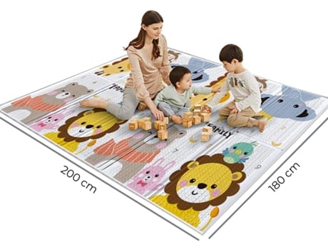 Tapete de brincar para bebês Ubaby, dobrável, antiderrapante, reversível, à prova d'água, dupla face (circuito animal) (200x180x1,0 cm)