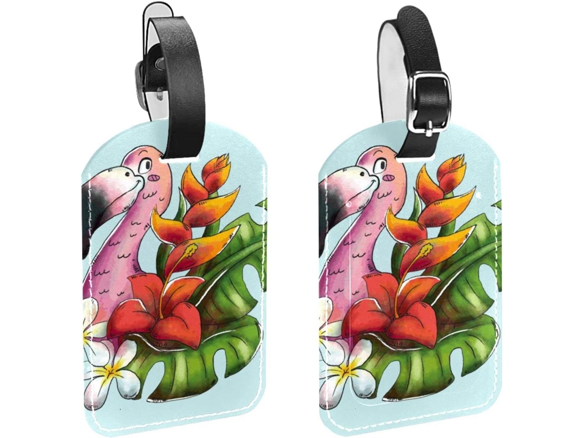 Conjunto De 2 Etiquetas Bagagem Em Imitação Couro Proteção Privacidade Flamingo Animal Azul