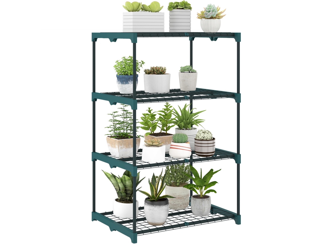 4-Níveis Prateleira Suporte para Plantas em Aço Prateleiras De Grau 67x49x105 Cm Verde Escuro