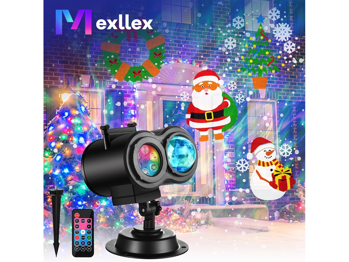Projetor de luzes de Natal e Halloween com padrões coloridos, temporizador e controle remoto. MDUG