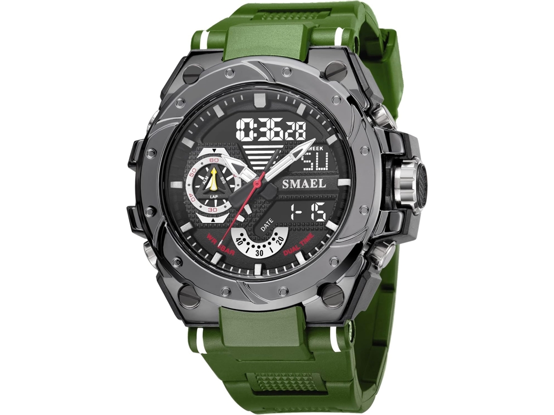 Lurelia Relógio Digital Desportivo, Cronómetro, Alarme, Data/calendário, 12/24h, Luminoso, Duplo Fuso/mostrador, Pele, Tpu, Resistente À Água 50m