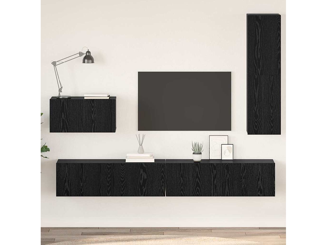 Vidaxl Gabinete de Tv de Parede Montado na Parede 4 Pcs Carvalho Preto