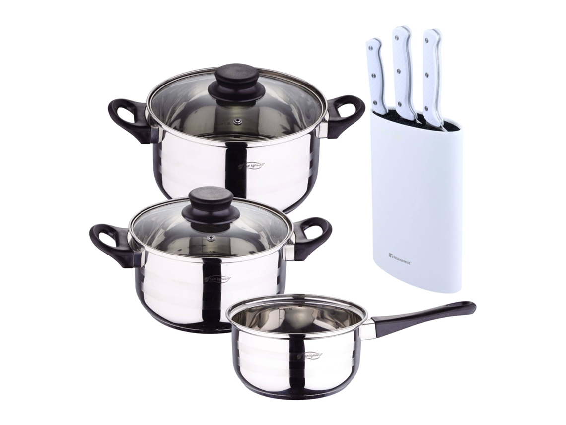 Jogo De Panelas Toledo De 5 Peças, Adequado Para Indução, 3 Facas para Cozinha Com Cabo. Bergner