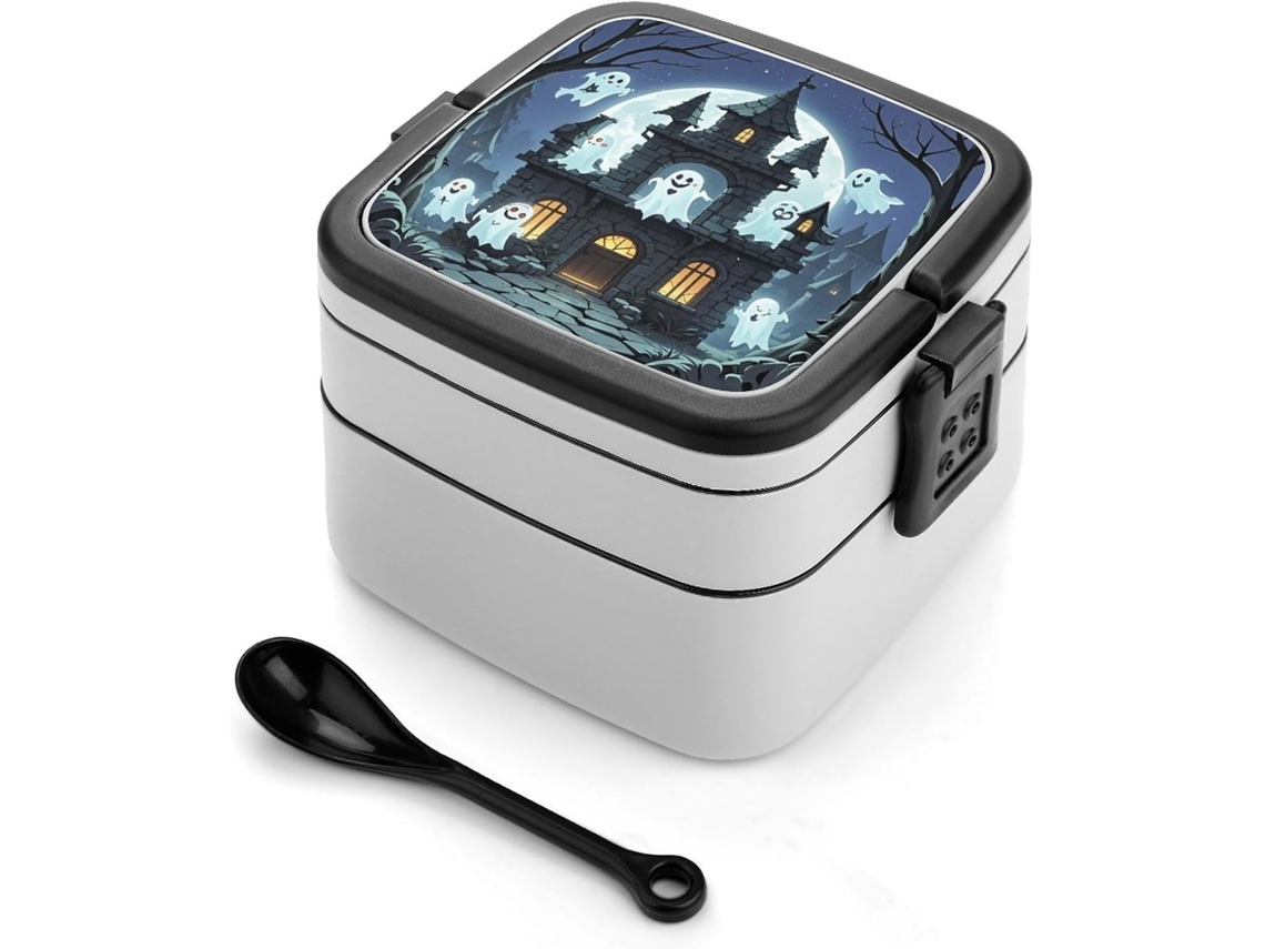 Marmita Bento Lancheira De Camada Dupla Com Colher E Alça, À Prova De Vazamentos, Tudo Em Um, Ideal Para Adultos