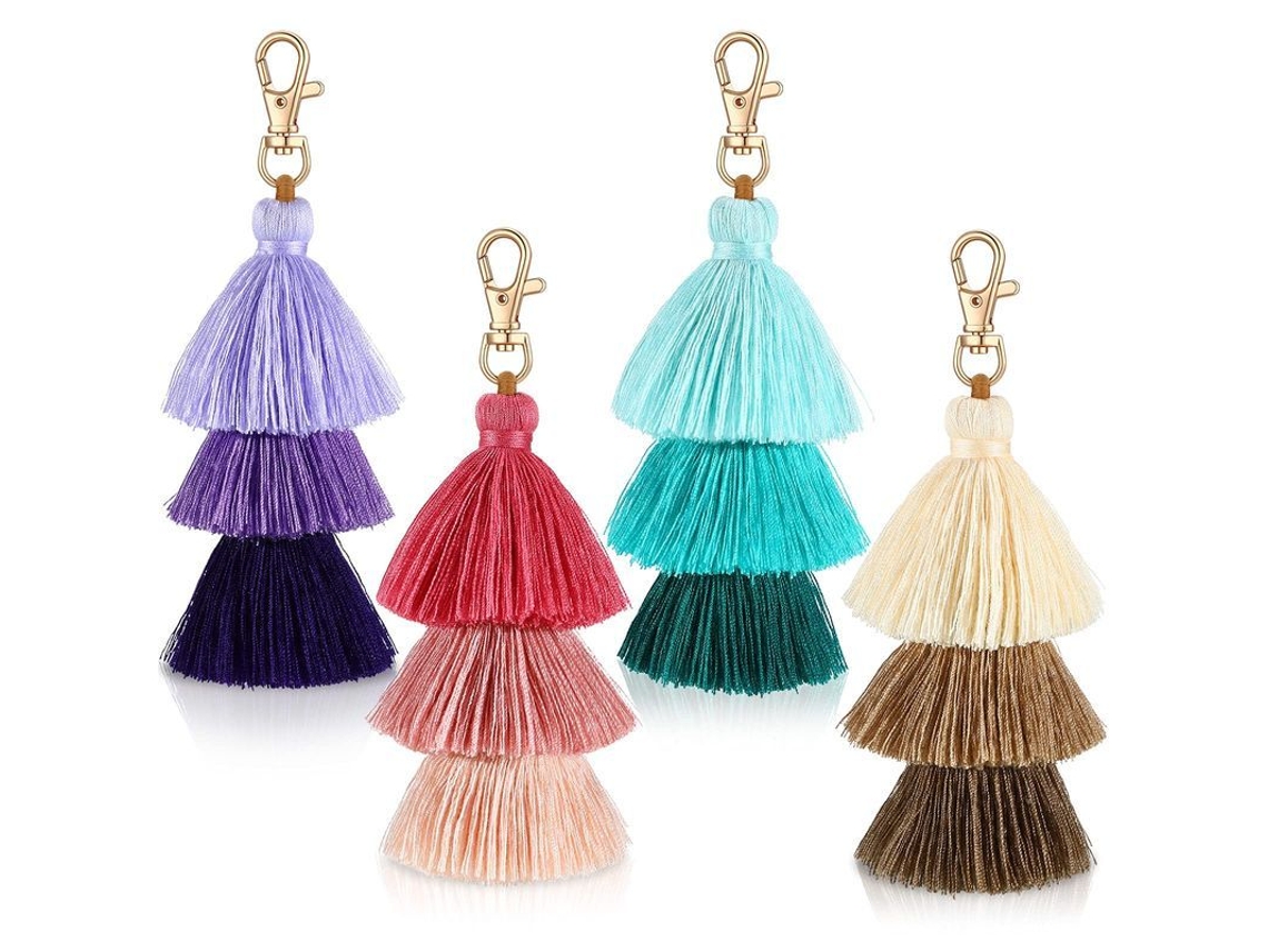 2026rebe linjou 4 Llaveros de Borla Coloridos Charm para Mochilas Mujer Bonito Adorno de Bolsa