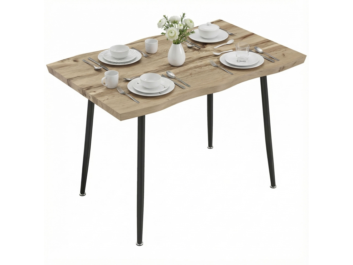 Mesa Jantar Retangular Nórdica, 110cm, Pernas Aço, Carvalho