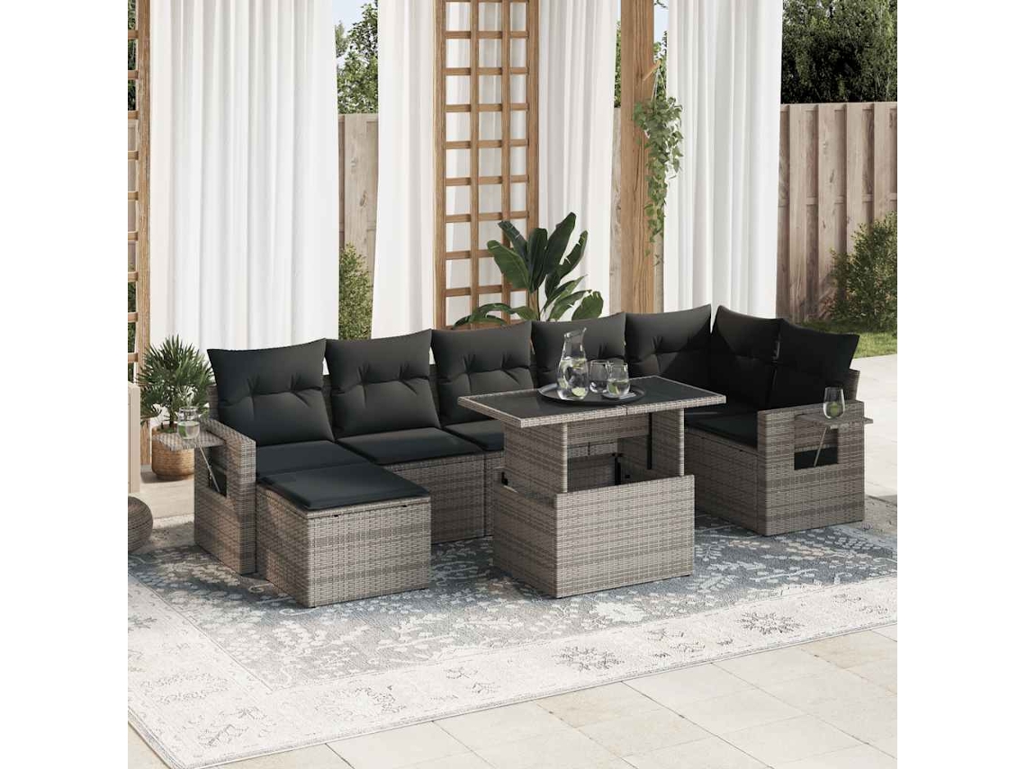 Vidaxl 8 Pcs Conjunto Sofás De Jardim C/ Almofadões Vime Pe Cinzento