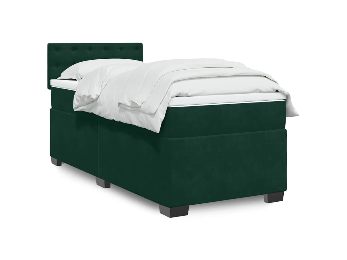 Vidaxl Cama Com Molas/colchão 100x200 Cm Veludo Verde-escuro
