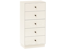 Cómoda 5 gavetas, alta e estreita, moderna, 47x29x95cm, creme