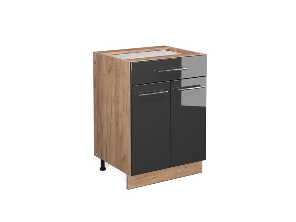 Armário de cozinha Fame-Line, 60 cm com gaveta, sem bancada, Antracite alto brilho, VICCO